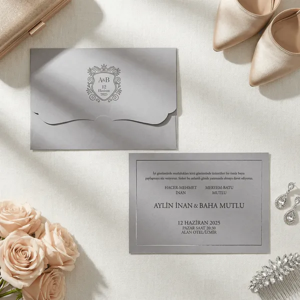 Mauve Ornate Frame Simple Border Wedding Invitation