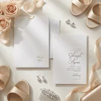 White Gold Embossed Botanical Leaf Wedding Invitation