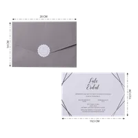 Gray Scalloped Seal Geometric Corner Wedding Invitation