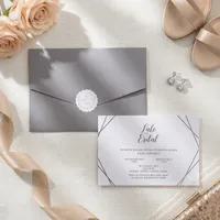 Gray Scalloped Seal Geometric Corner Wedding Invitation