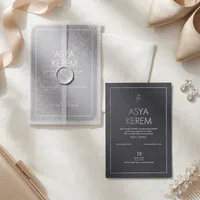 Vellum Peony Overlay Charcoal Wedding Invitation