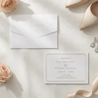 White Gold Embossed Art Deco Frame Wedding Invitation