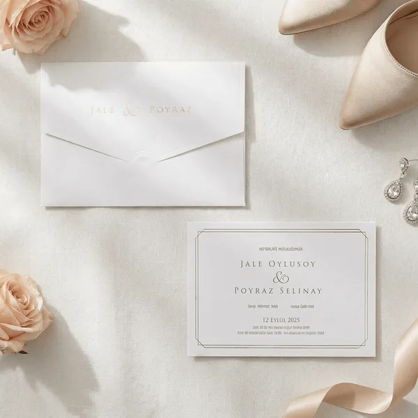 White Gold Embossed Art Deco Frame Wedding Invitation