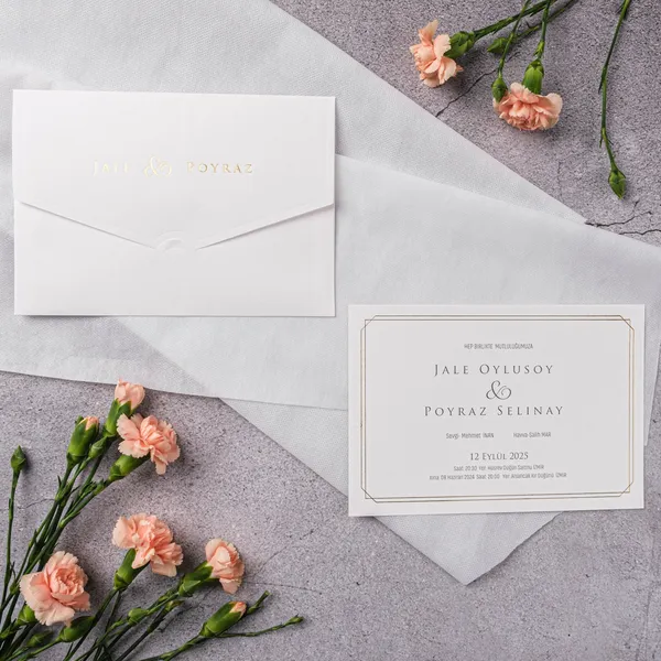 White Gold Embossed Art Deco Frame Wedding Invitation