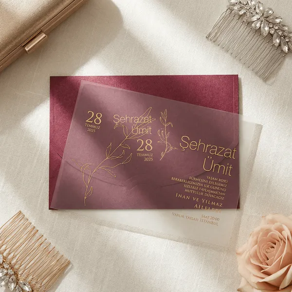 Terracotta Gold Botanical Vellum Wedding Invitation