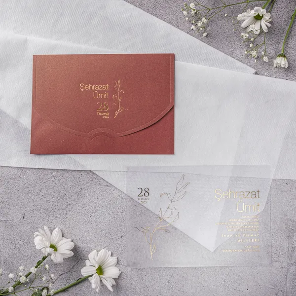 Terracotta Gold Botanical Vellum Wedding Invitation