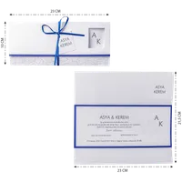 Blue Ribbon Floral Border Window Wedding Invitation