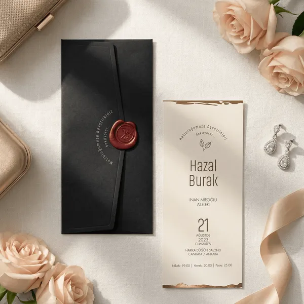 Green Red Wax Seal Gold Torn Edge Wedding Invitation