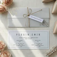 Cream Gold Botanical Twine Tag Wedding Invitation