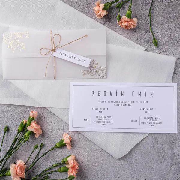 Cream Gold Botanical Twine Tag Wedding Invitation