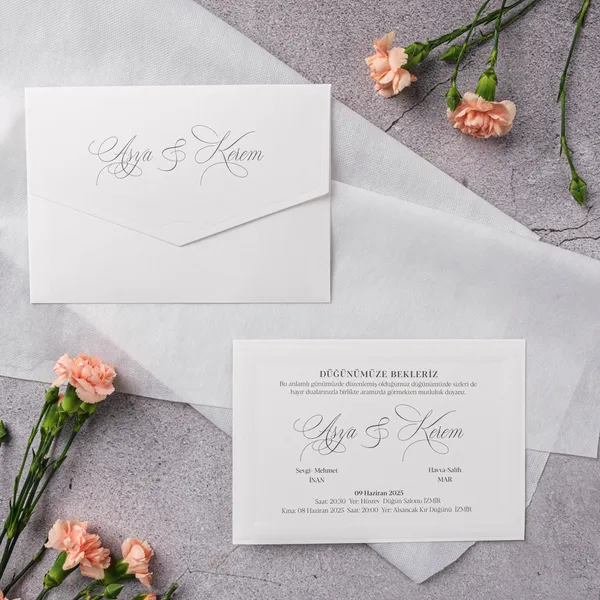 White Elegant Script Calligraphy Wedding Invitation
