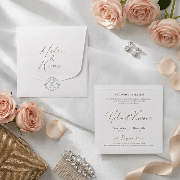 White Gold Script Ring Seal Wedding Invitation
