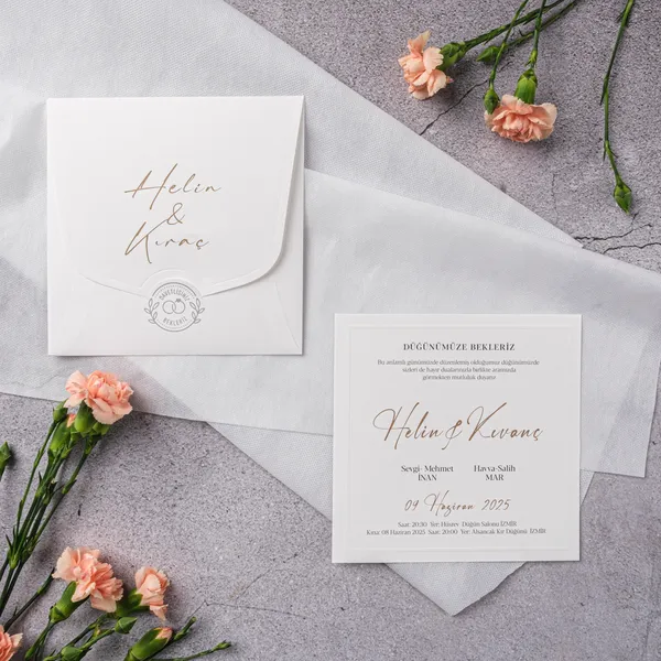 White Gold Script Ring Seal Wedding Invitation