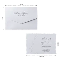 White Embossed Botanical Scalloped Edge Wedding Invitation