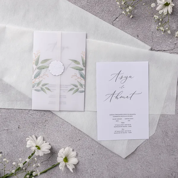 Watercolor Eucalyptus Scalloped Seal Wedding Invitation