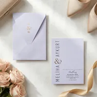 Lavender Copper Vertical Typography Wedding Invitation