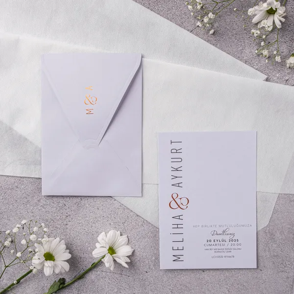 Lavender Copper Vertical Typography Wedding Invitation