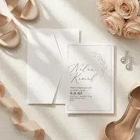 White Gold Botanical Corner Wreath Wedding Invitation