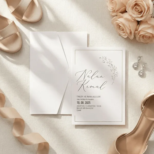 White Gold Botanical Corner Wreath Wedding Invitation