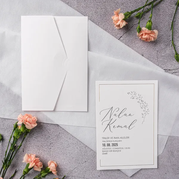 White Gold Botanical Corner Wreath Wedding Invitation