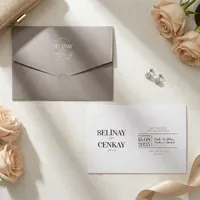 Mauve White Script Curved Line Wedding Invitation