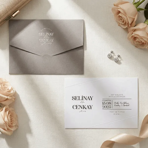 Mauve White Script Curved Line Wedding Invitation