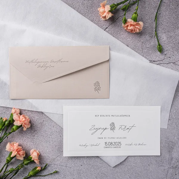 Cream Botanical Script Horizontal Wedding Invitation