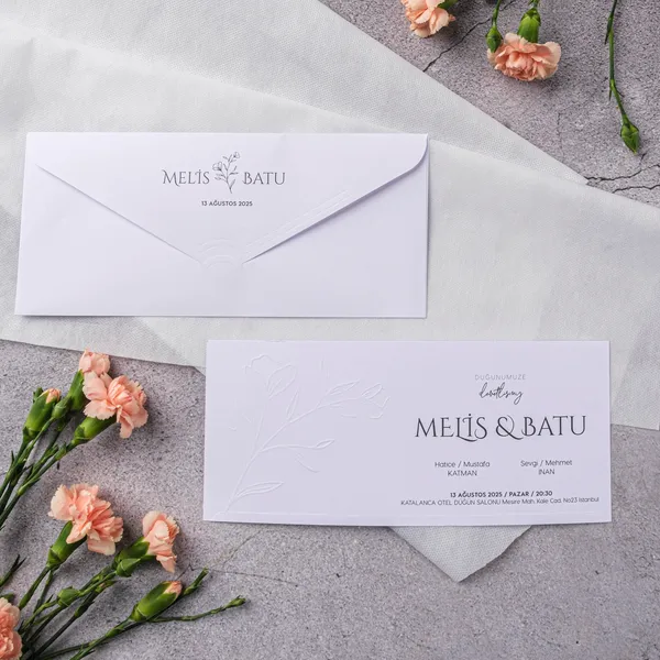 White Embossed Botanical Floral Wedding Invitation