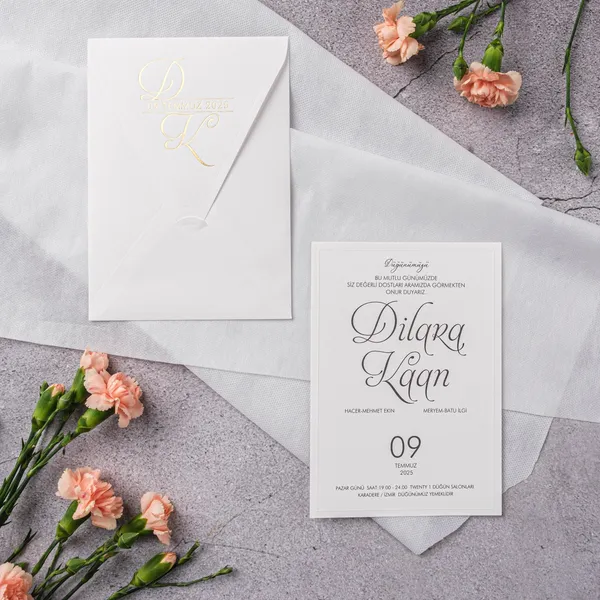 White Gold Ornate Script Monogram Wedding Invitation