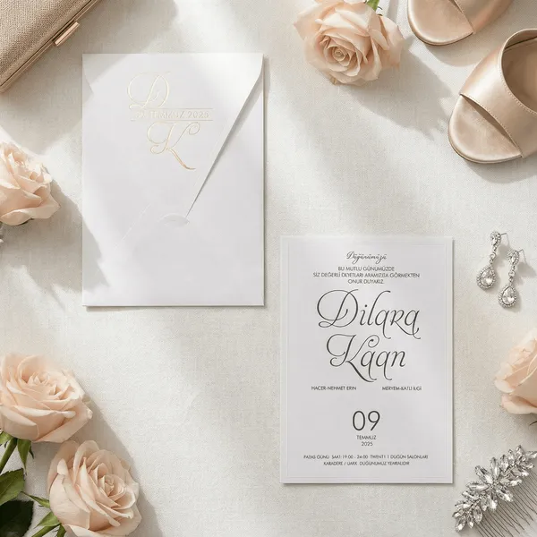 White Gold Ornate Script Monogram Wedding Invitation