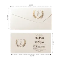 White Gold Wheat Wreath Monogram Wedding Invitation