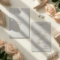 Lavender Gold Monogram Botanical Sprig Wedding Invitation