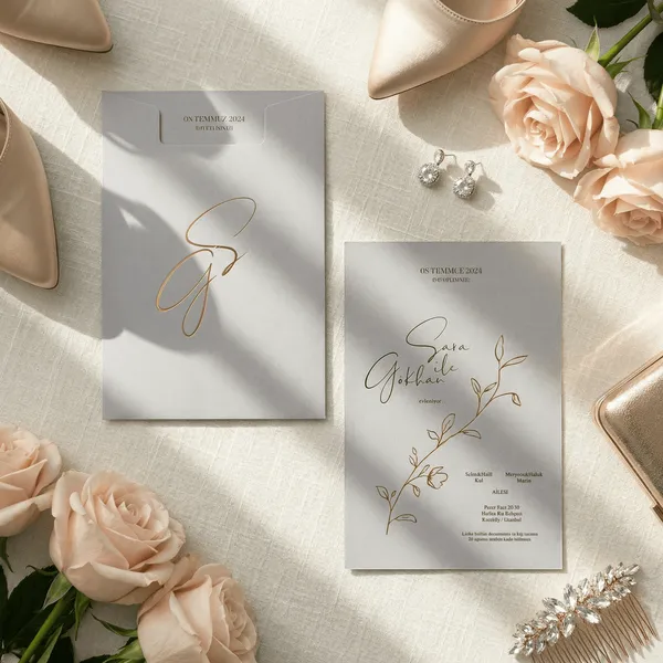 Lavender Gold Monogram Botanical Sprig Wedding Invitation