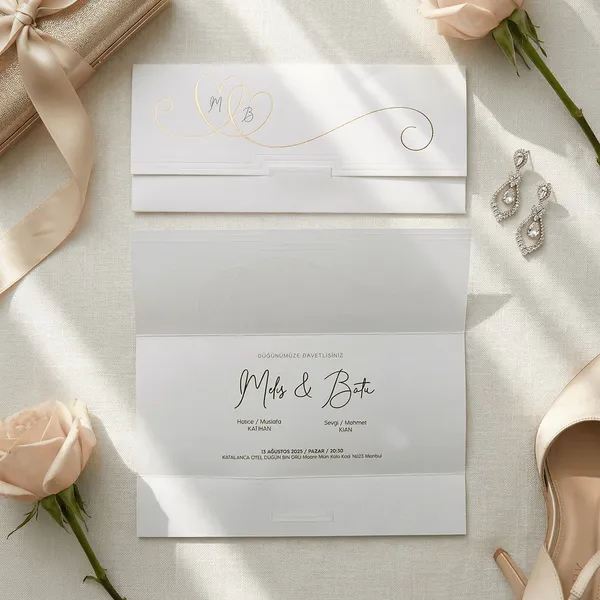 White Ornate Frame Seal Tri-Fold Wedding Invitation