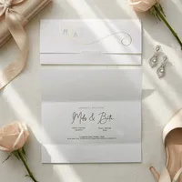 White Ornate Frame Seal Tri-Fold Wedding Invitation