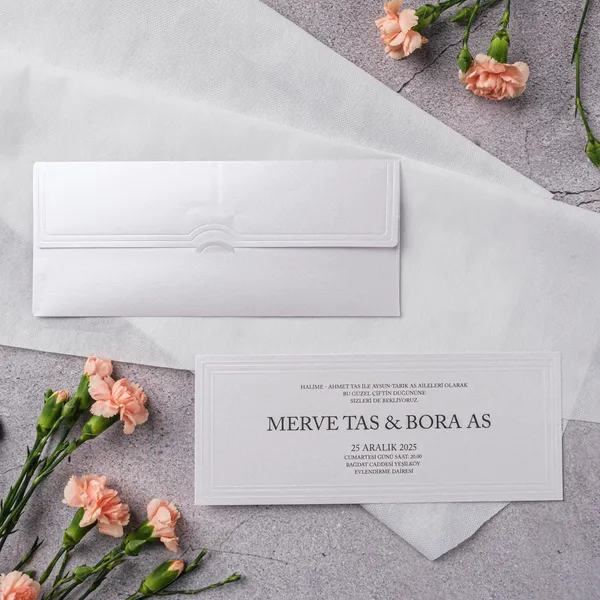 White Embossed Multi-Frame Horizontal Wedding Invitation