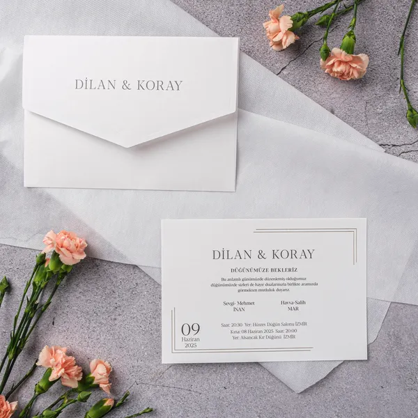 White Serif Typography Double Border Wedding Invitation