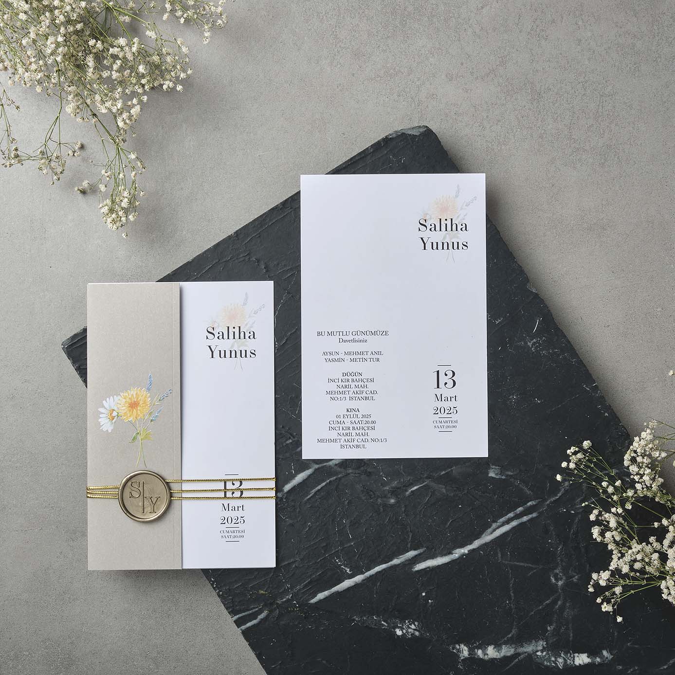 Beige Floral Sleeve Wedding Invitation