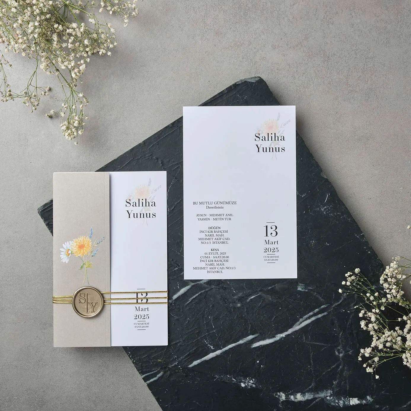 Beige Floral Sleeve Wedding Invitation