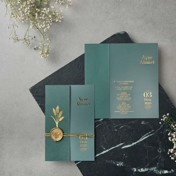 Teal Pocketfold Wedding Invitation with Wax Seal