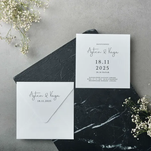 Minimal White Square Wedding Invitation
