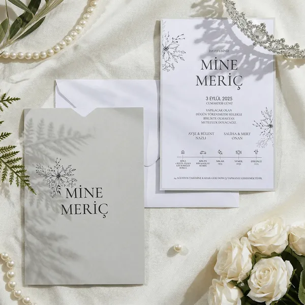 Gray Botanical Wedding Invitation with Matching Envelope