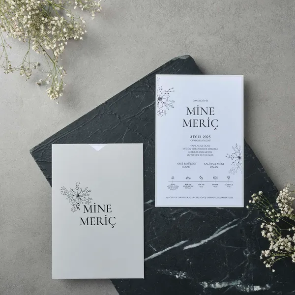 Gray Botanical Wedding Invitation with Matching Envelope