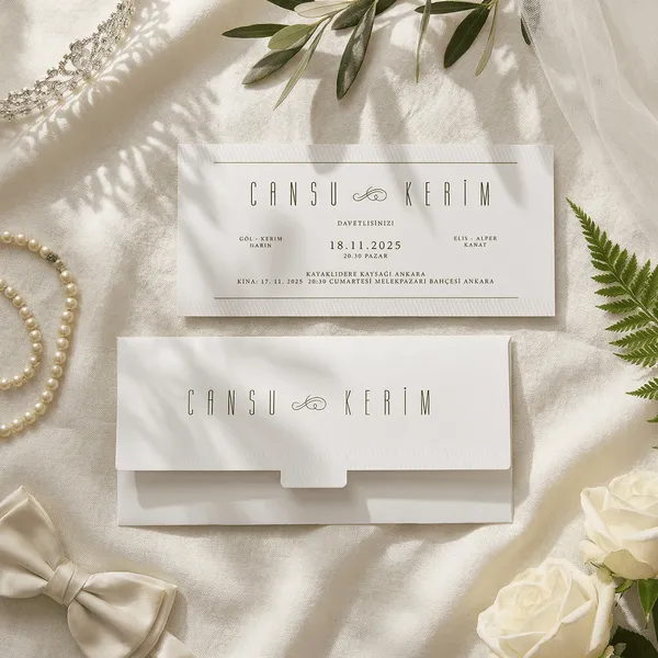 Minimal White Long Wedding Invitation with Tab Envelope