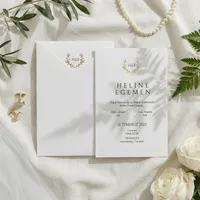 Gold Laurel Wreath Monogram Wedding Invitation