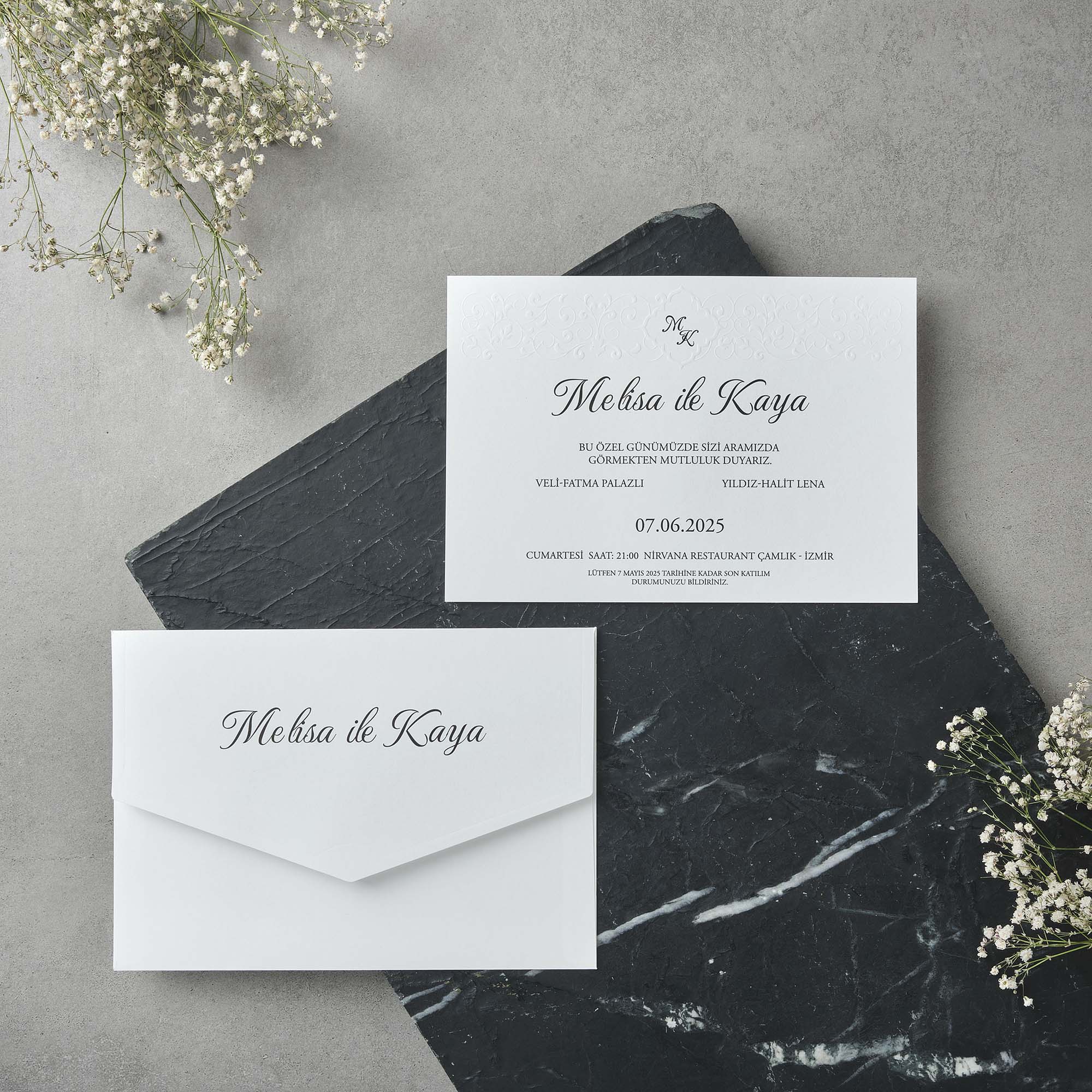 Minimalist Script Monogram Wedding Invitation