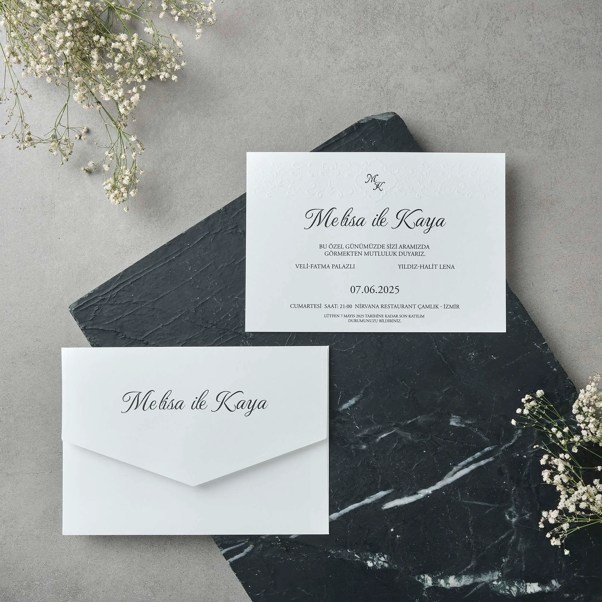 Minimalist Script Monogram Wedding Invitation