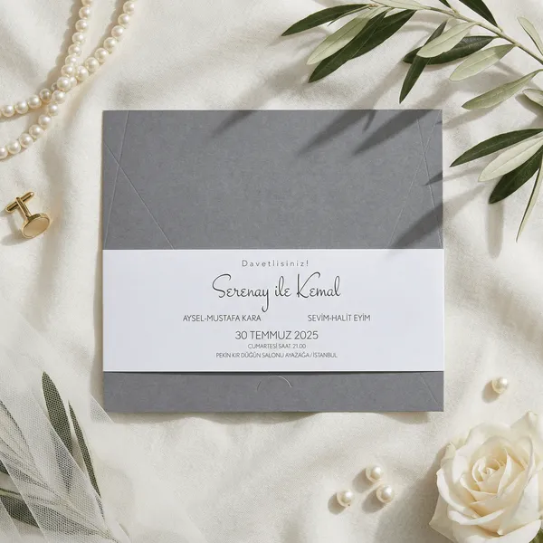 Modern Gray Box Wedding Invitation with Script