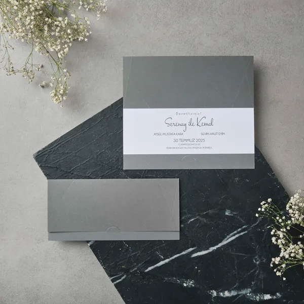 Modern Gray Box Wedding Invitation with Script