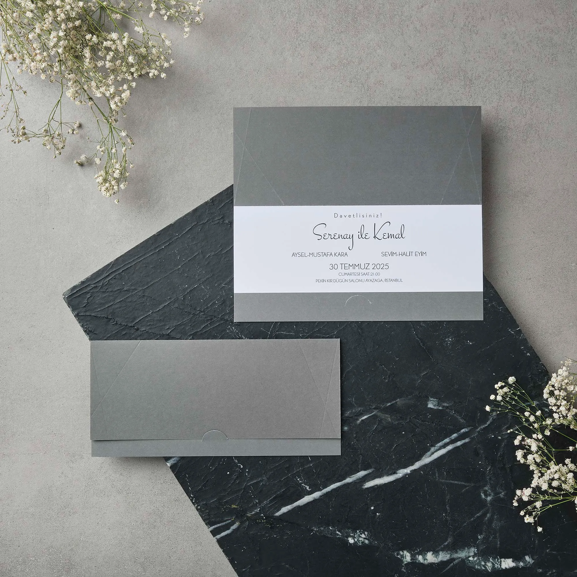Modern Gray Box Wedding Invitation with Script